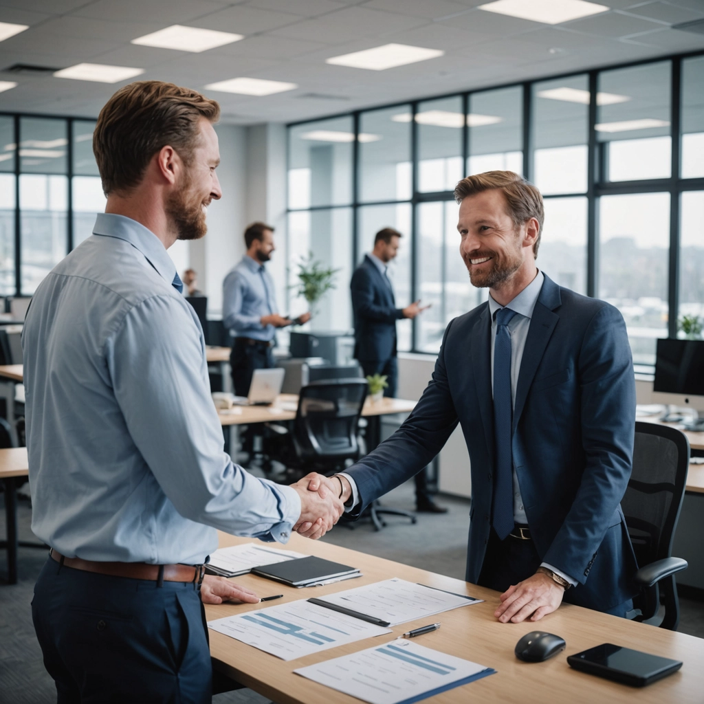 Business professionals discussing data and strategy